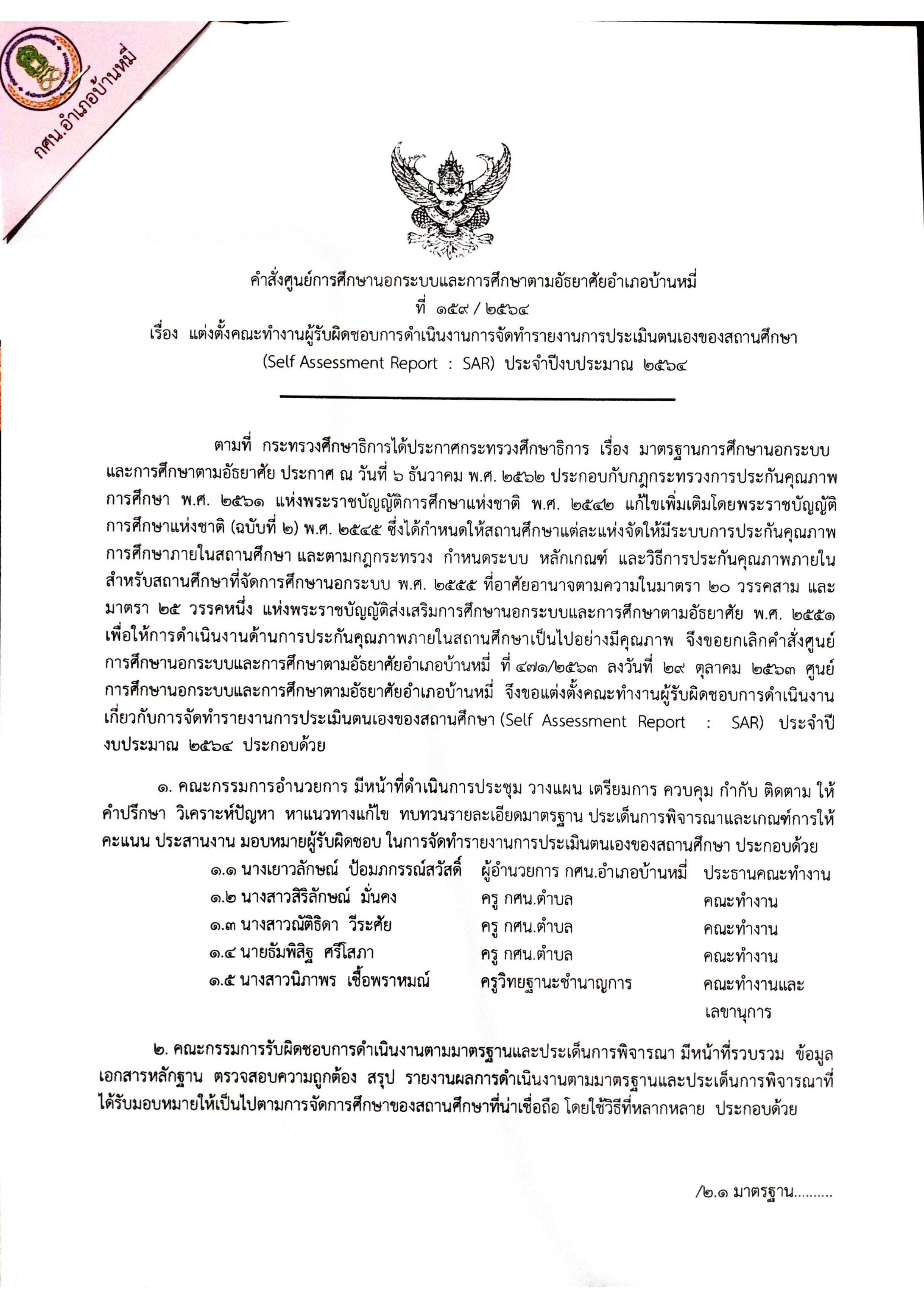 คำสั่งคณะทำงาน sar ปี 64 001